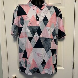 Yatta Golf Polo Shirt Mens Large Pink Black Geometric Performance Golfing Fitted